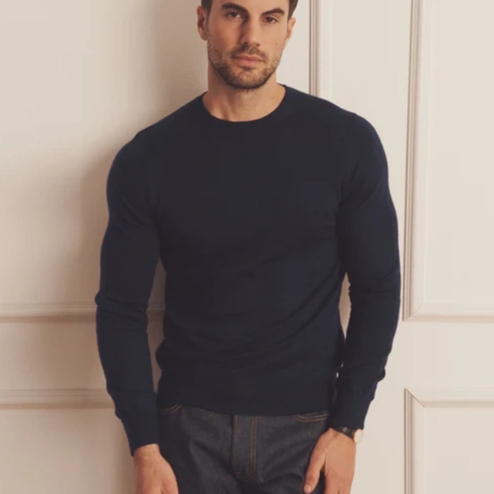 Naadam Fancy Cashmere Crewneck Sweater Navy Large New With Tags